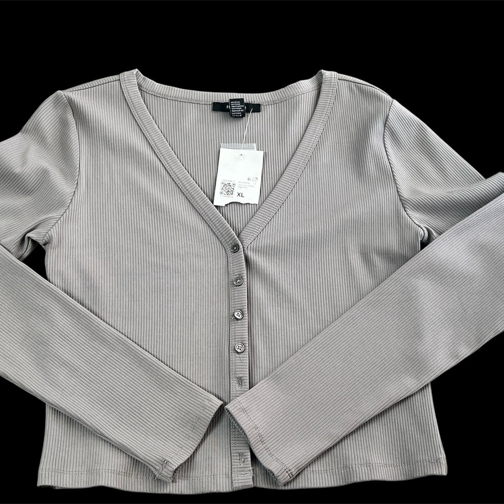 Women Forever 21 Light Gray Ribbed Cardigan XL New